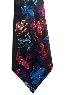 Addiction Black Tie with Colorful Frog Print Reptile